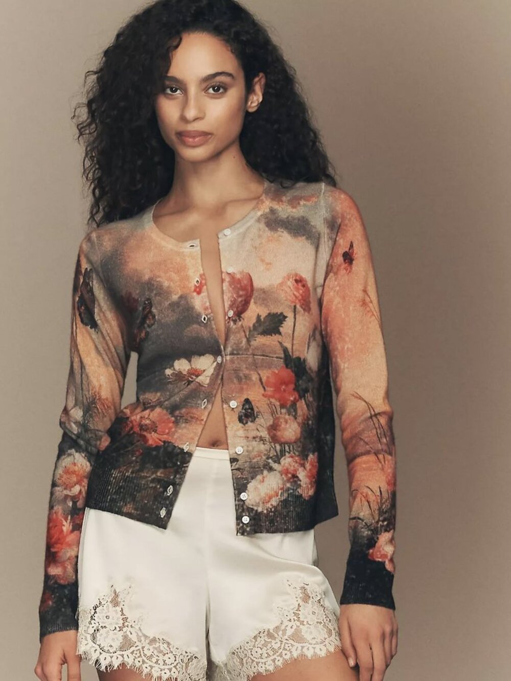 New ANTHROPOLOGIE Juliet Cashmere Cardigan Sweater S Floral Swan Print